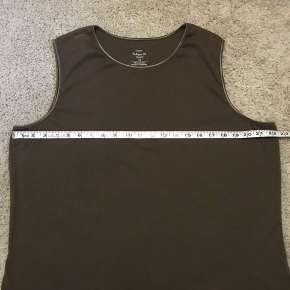 Brown Trimmed High Neck Stretchy 100% Cotton Tank Top - Picture 9 of 11